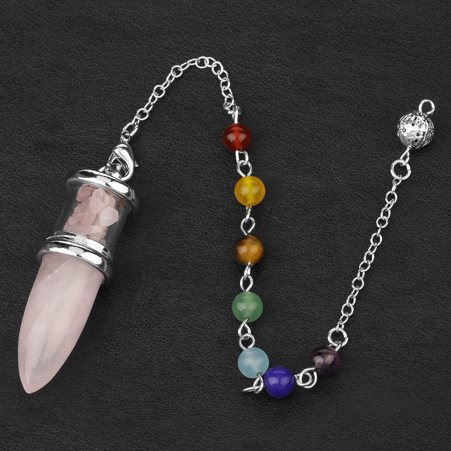 Rose Quartz Healing Crystal - Pendulum with Chakra Chain