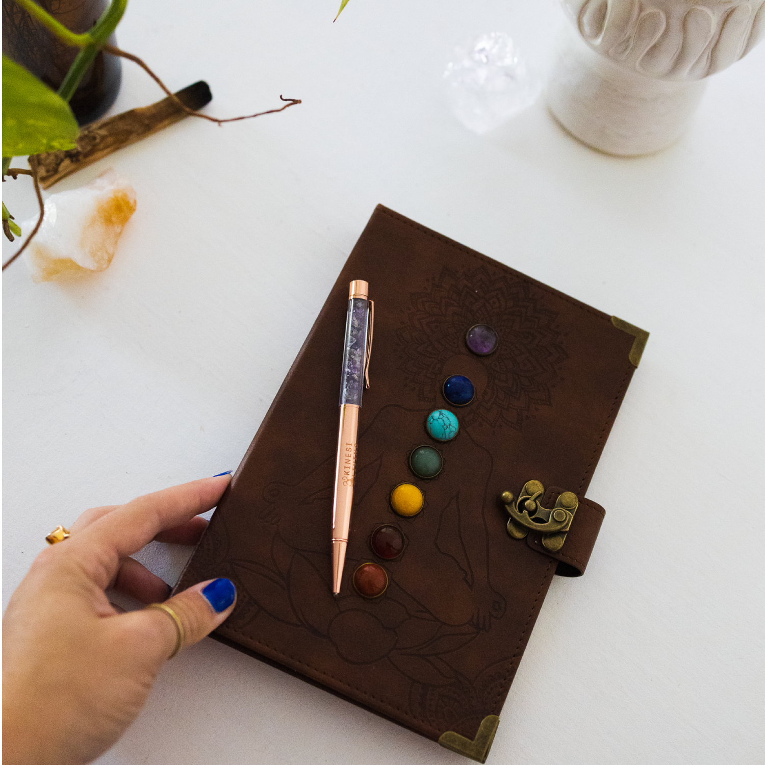 Leather chakra journal and crystal note pads - spiritual writing tools Australia