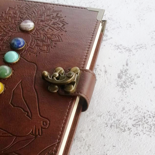 Leather Chakra Journal crystal pen set - A5 goddess notebook Australia