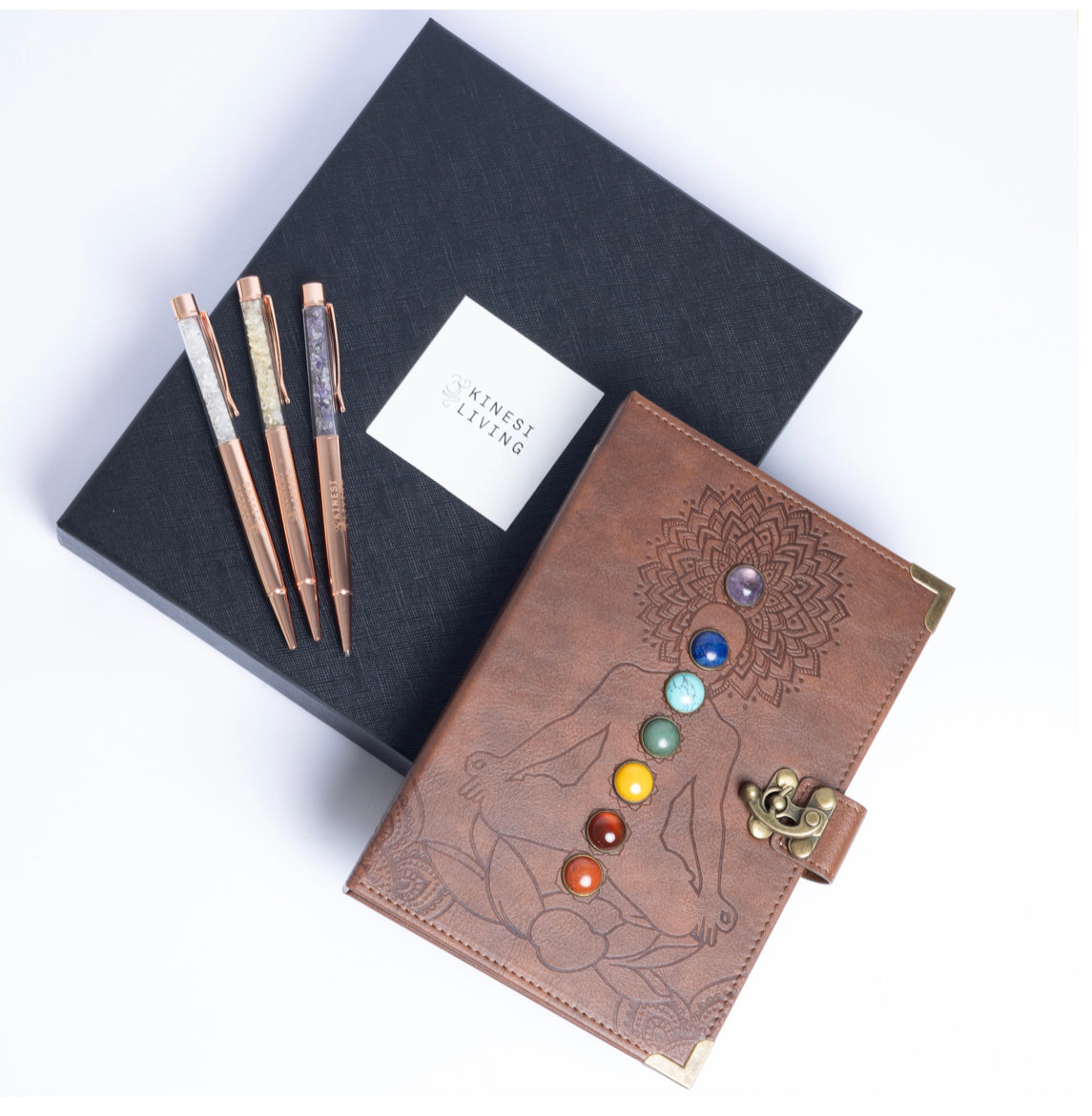 Leather Chakra Journal crystal pen set - A5 goddess notebook Australia