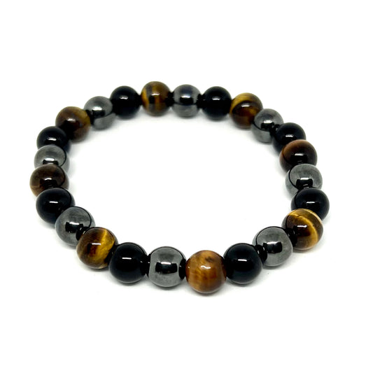 Triple Protection Bracelet plain style - Tigers Eye Hematite Black Obsidian bracelet Australia