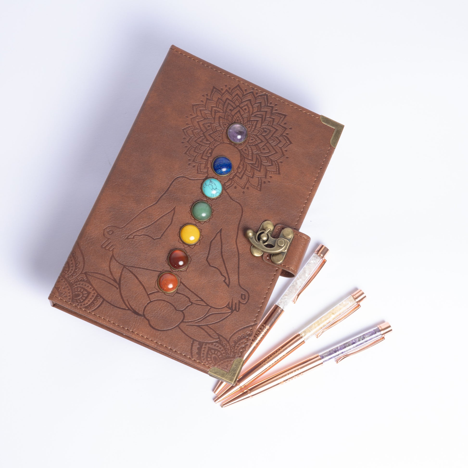 Leather Chakra Journal crystal pen set - A5 goddess notebook Australia