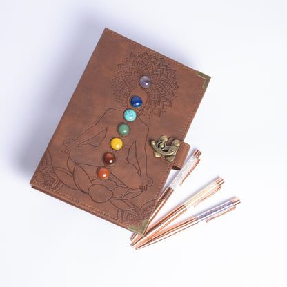 Leather Chakra Journal crystal pen set - A5 goddess notebook Australia